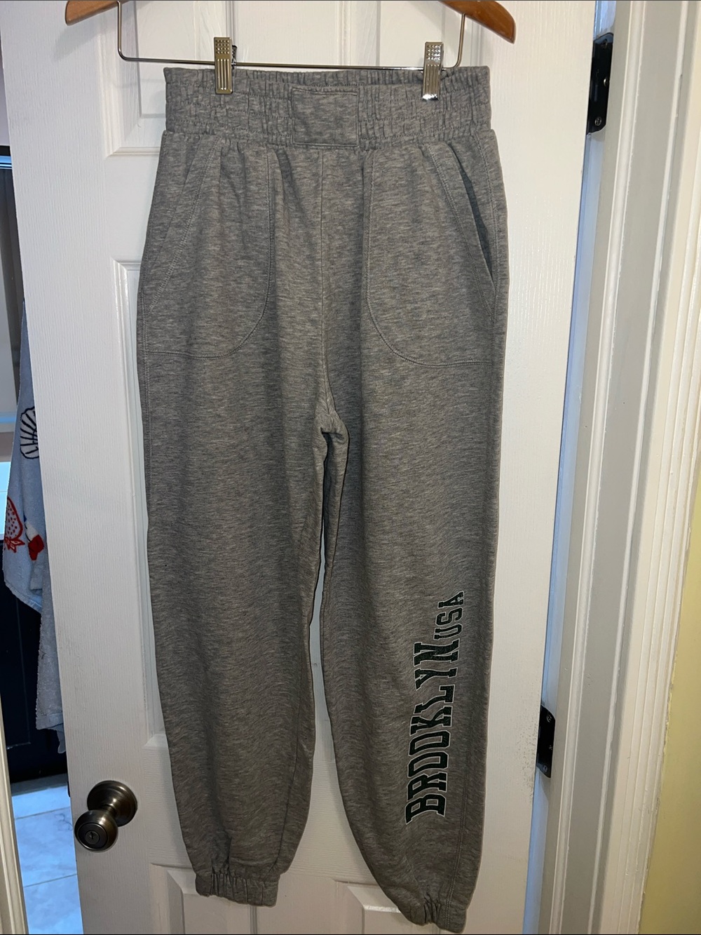 Gray Sweatpants with 'BROOKLYN USA' Graphic
